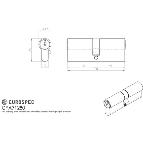 This image is a line drwaing of a Eurospec - Euro Double Cylinder - Satin Chrome available to order from Trade Door Handles in Kendal