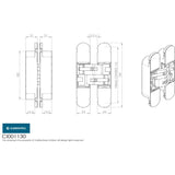 This image is a line drwaing of a Eurospec - 100mm Ceam 3D Concealed Hinge 1130 - Brass Plated available to order from Trade Door Handles in Kendal