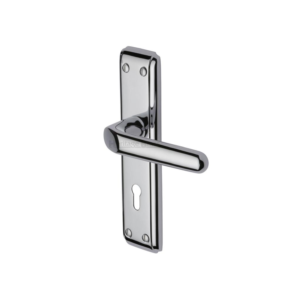 This is an image of a Heritage Brass - Door Handle Lever Lock Deco Design Polished Chrome Finish, dec3000-pc that is available to order from Trade Door Handles in Kendal.