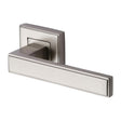 This is an image of a Heritage Brass - Door Handle Lever Latch on Square Rose Linear SQ Design Satin Ni, dec5430-sn that is available to order from Trade Door Handles in Kendal.