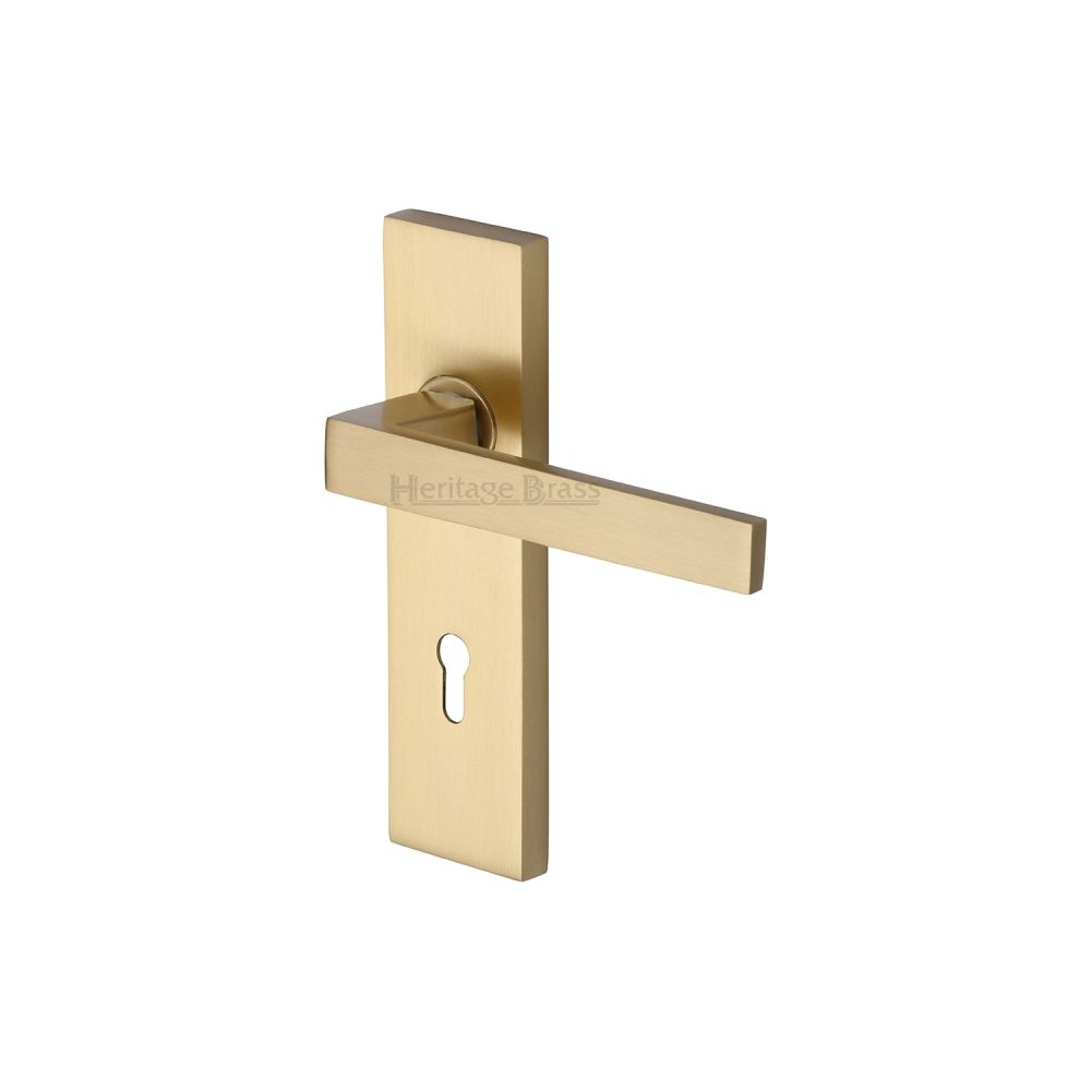 This is an image of a Heritage Brass - Door Handle Lever Lock Delta Design Satin Brass Finish, del6000-sb that is available to order from Trade Door Handles in Kendal.