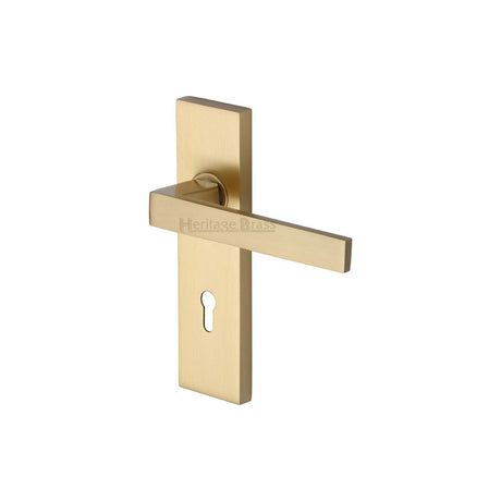 This is an image of a Heritage Brass - Door Handle Lever Lock Delta Design Satin Brass Finish, del6000-sb that is available to order from Trade Door Handles in Kendal.