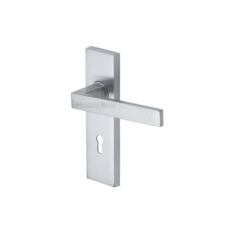 This is an image of a Heritage Brass - Door Handle Lever Lock Delta Design Satin Chrome Finish, del6000-sc that is available to order from Trade Door Handles in Kendal.