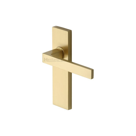 This is an image of a Heritage Brass - Door Handle Lever Latch Delta Design Satin Brass Finish, del6010-sb that is available to order from Trade Door Handles in Kendal.