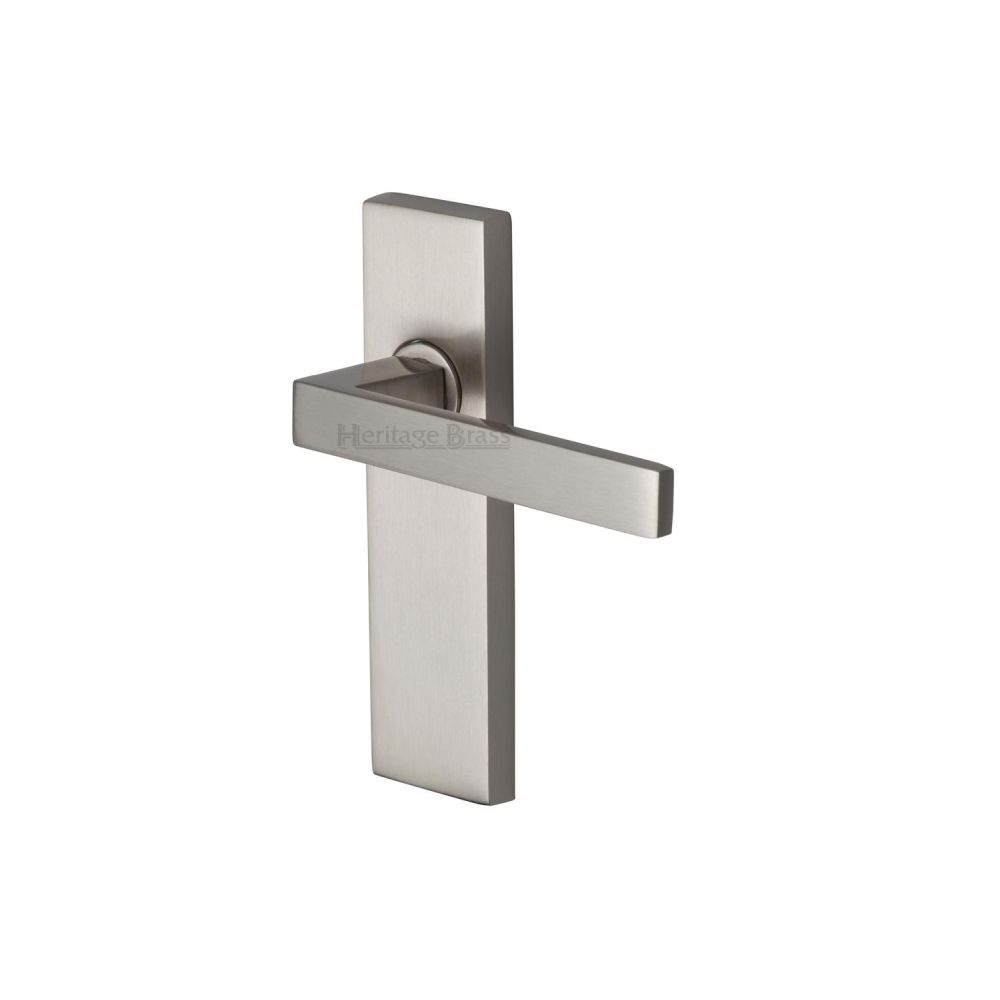 This is an image of a Heritage Brass - Door Handle Lever Latch Delta Design Satin Nickel Finish, del6010-sn that is available to order from Trade Door Handles in Kendal.