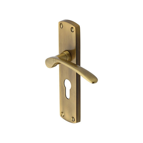 This is an image of a Heritage Brass - Door Handle for Euro Profile Plate Diplomat Design Antique Brass F, dip7848-at that is available to order from Trade Door Handles in Kendal.