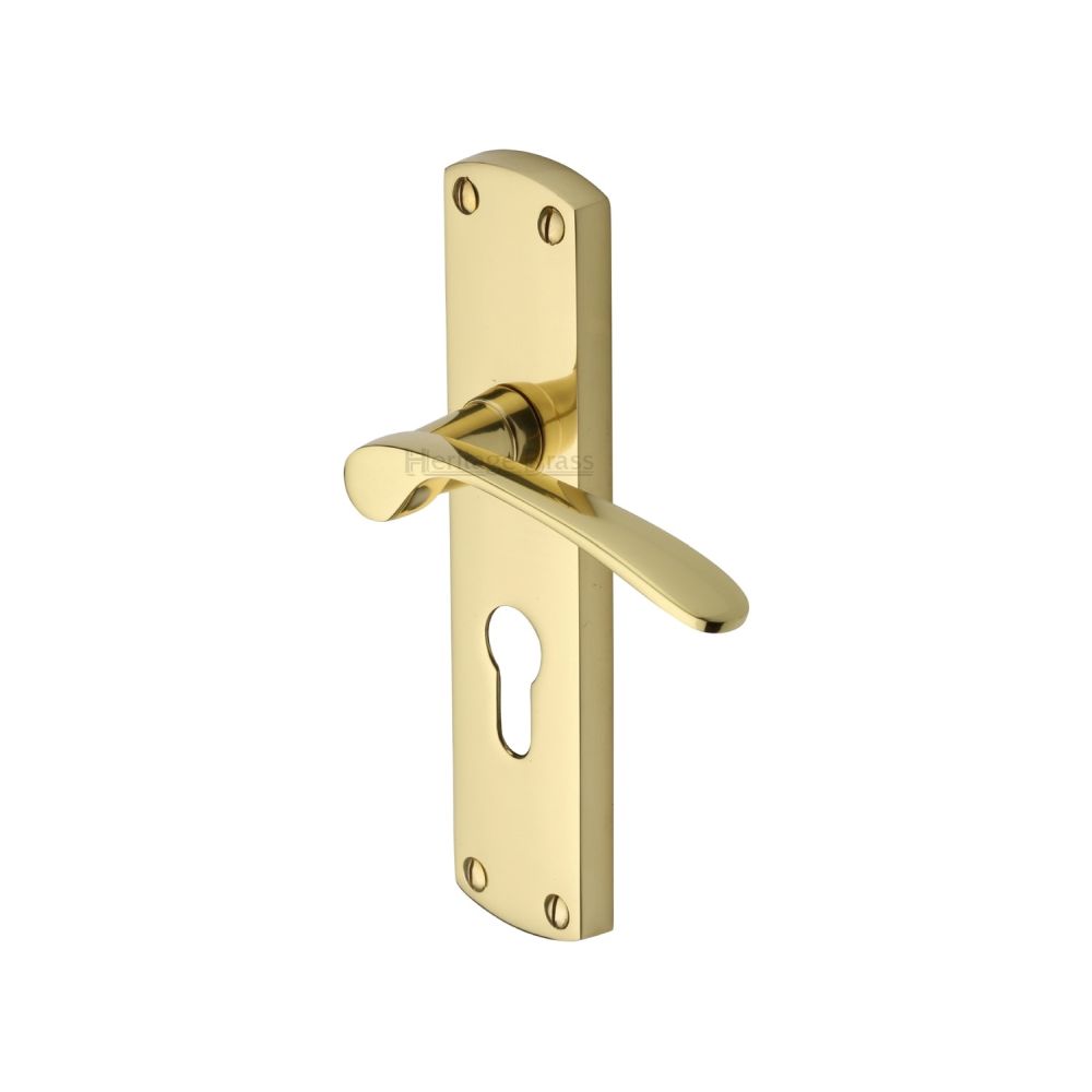 This is an image of a Heritage Brass - Door Handle for Euro Profile Plate Diplomat Design Polished Brass F, dip7848-pb that is available to order from Trade Door Handles in Kendal.