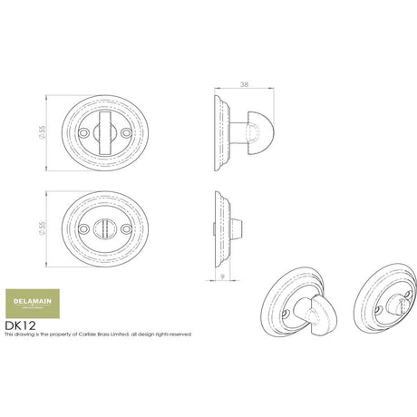 This image is a line drwaing of a Carlisle Brass - Delamain Large Turn and Release - Satin Nickel available to order from Trade Door Handles in Kendal