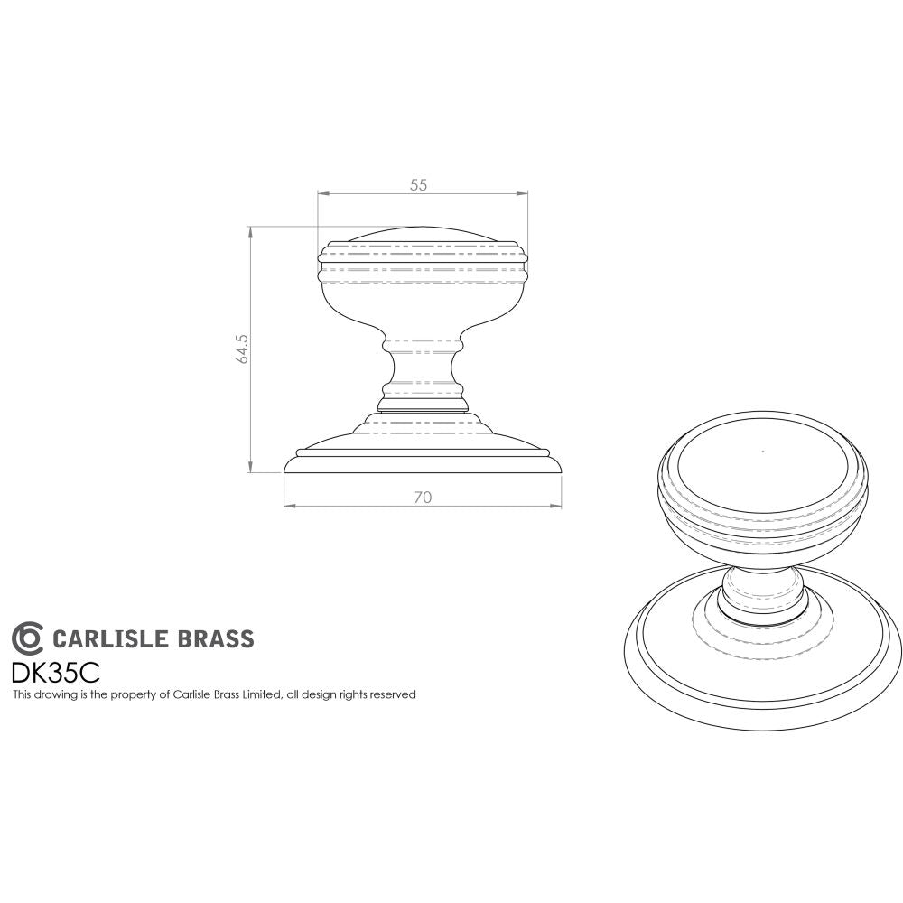 This image is a line drwaing of a Carlisle Brass - Delamain Plain Mortice Knobs - Polished Brass available to order from Trade Door Handles in Kendal