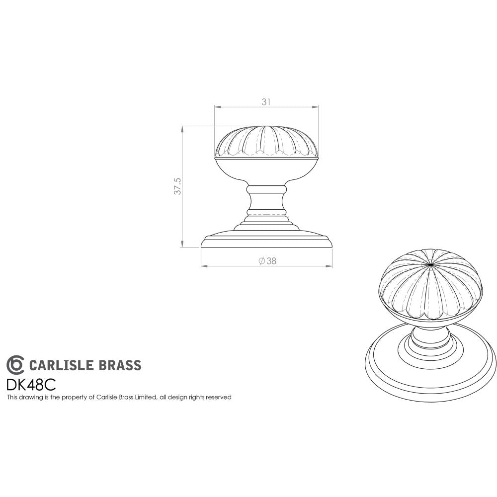 This image is a line drwaing of a Delamain - Flower Knob 32mm - Polished Chrome available to order from Trade Door Handles in Kendal