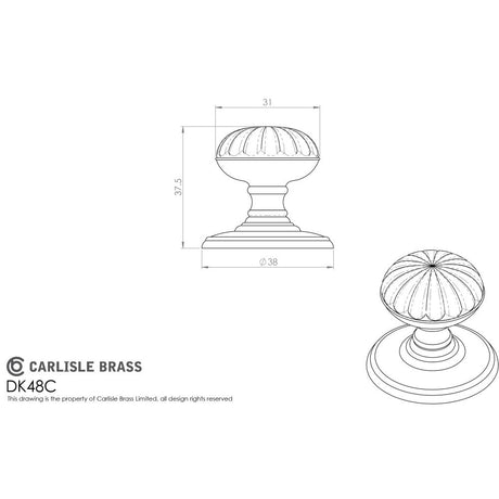 This image is a line drwaing of a Delamain - Flower Knob 32mm - Polished Chrome available to order from Trade Door Handles in Kendal