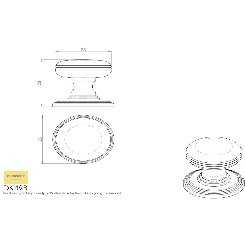 This image is a line drwaing of a Delamain - Ringed Knob 28mm - Satin Nickel available to order from Trade Door Handles in Kendal