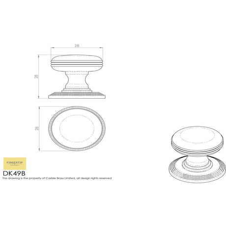 This image is a line drwaing of a Delamain - Ringed Knob 28mm - Satin Nickel available to order from Trade Door Handles in Kendal