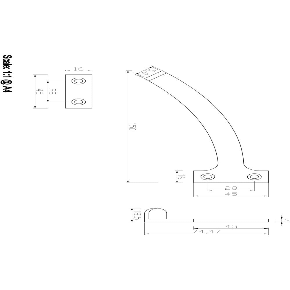 This image is a line drwaing of a Carlisle Brass - Quadrant Arm Stay (Pair) - Polished Brass available to order from Trade Door Handles in Kendal