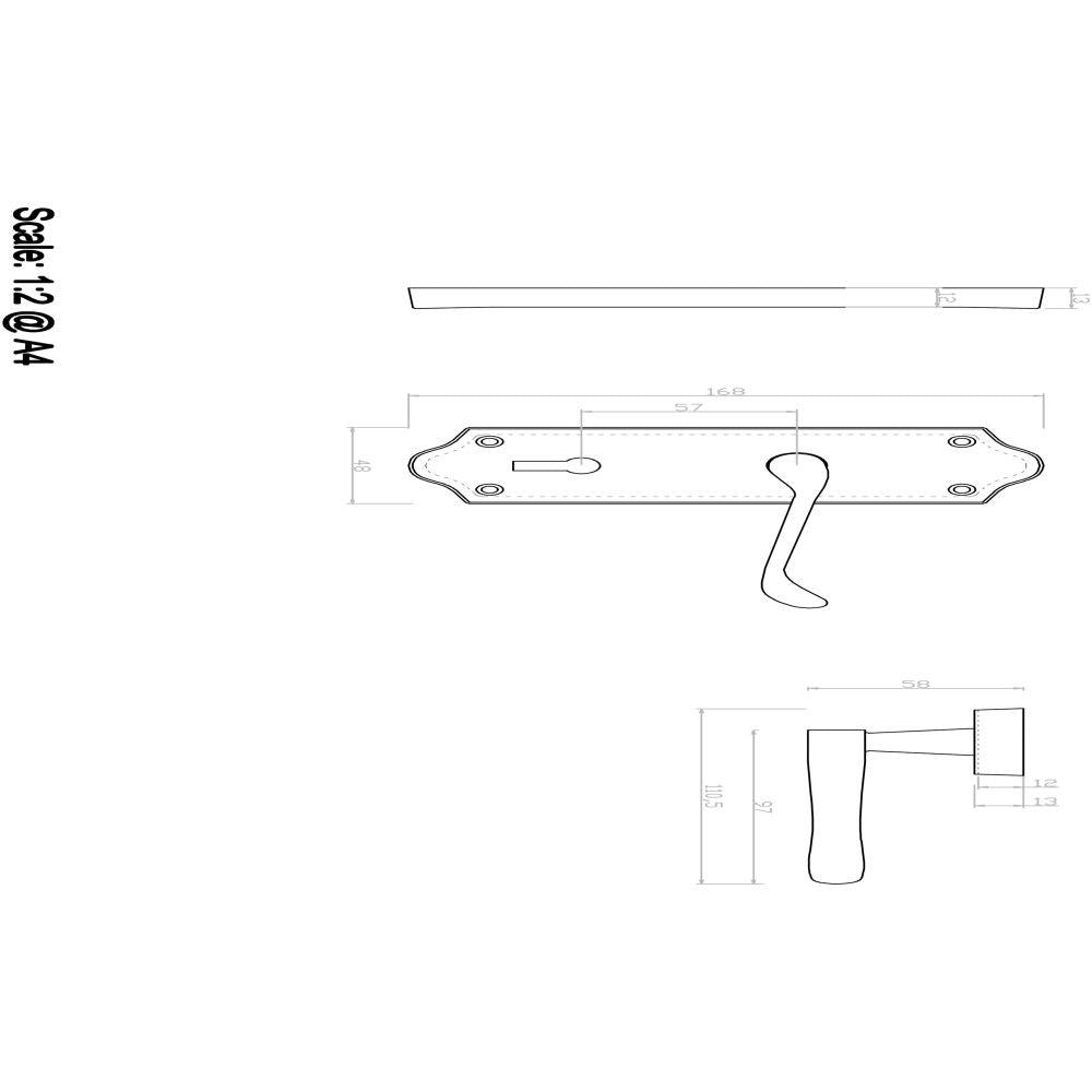 This image is a line drwaing of a Carlisle Brass - Ashtead Lever on Lock Backplate - PVD available to order from Trade Door Handles in Kendal