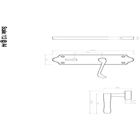 This image is a line drwaing of a Carlisle Brass - Ashtead Lever on Lock Backplate - PVD available to order from Trade Door Handles in Kendal