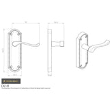 This image is a line drwaing of a Carlisle Brass - Ashtead Lever on Latch Backplate - Polished Chrome available to order from Trade Door Handles in Kendal