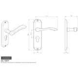 This image is a line drwaing of a Carlisle Brass - Andros Lever on Euro Lock Backplate - Satin Chrome available to order from Trade Door Handles in Kendal