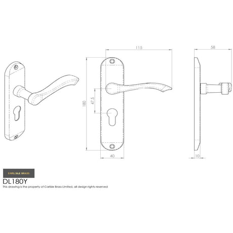 This image is a line drwaing of a Carlisle Brass - Andros Lever on Euro Lock Backplate - Polished Chrome available to order from Trade Door Handles in Kendal