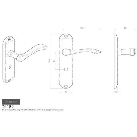 This image is a line drwaing of a Carlisle Brass - Andros Lever on WC Backplate - Satin Chrome available to order from Trade Door Handles in Kendal