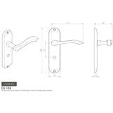 This image is a line drwaing of a Carlisle Brass - Andros Lever on WC Backplate - Polished Chrome available to order from Trade Door Handles in Kendal