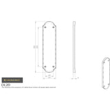 This image is a line drwaing of a Carlisle Brass - Finger Plate Shaped End 302 x 65mm - Polished Brass available to order from Trade Door Handles in Kendal