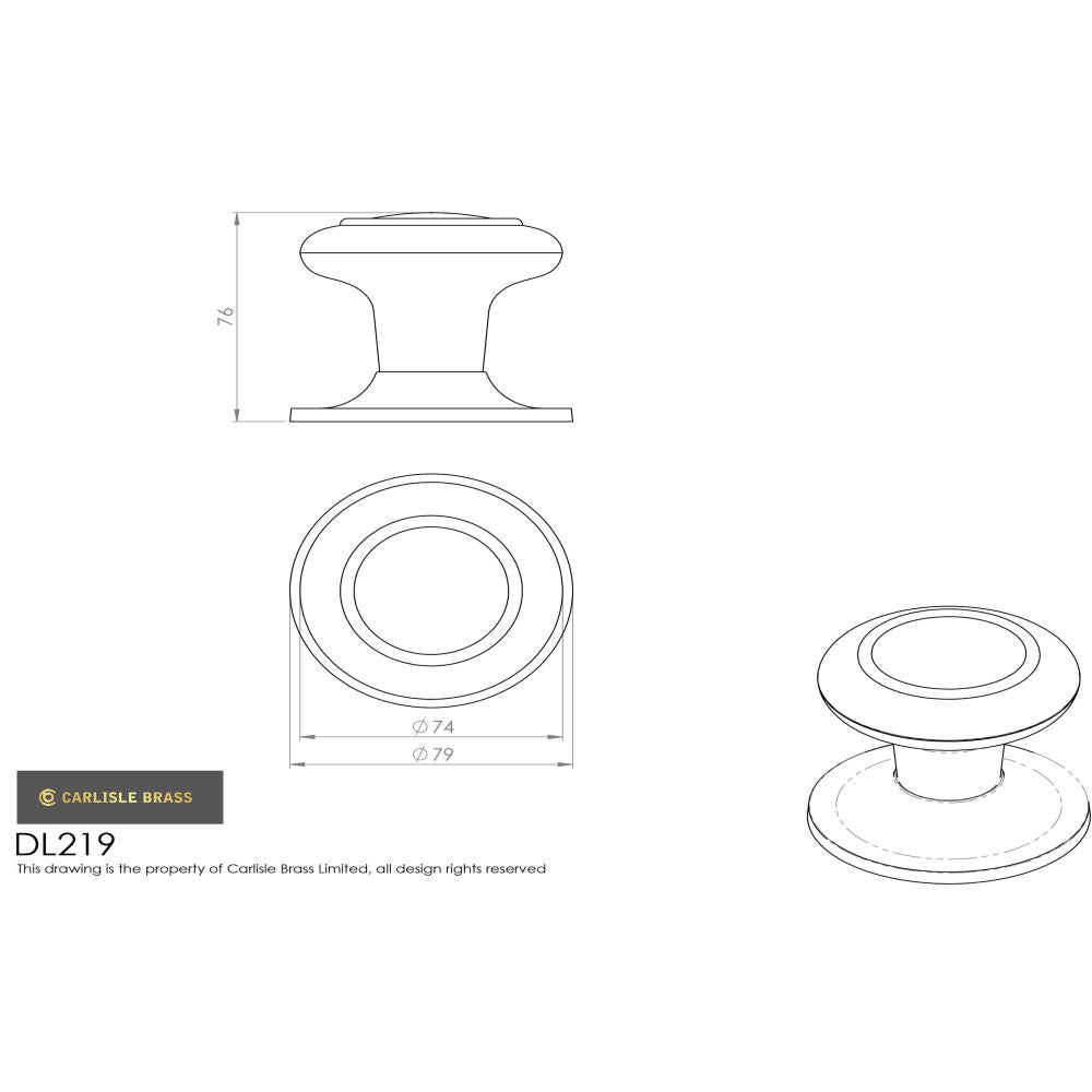 This image is a line drwaing of a Carlisle Brass - Centre Door Knob - Stainless Brass available to order from Trade Door Handles in Kendal