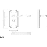 This image is a line drwaing of a Carlisle Brass - Chesham Lever on Euro Lock Long Backplate - Polished Brass available to order from Trade Door Handles in Kendal