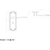 This image is a line drwaing of a Carlisle Brass - Madrid Lever on Long Lock Backplate - Polished Chrome available to order from Trade Door Handles in Kendal