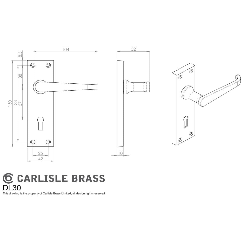 This image is a line drwaing of a Carlisle Brass - Victorian Ascot Lever on Lock Backplate - Polished Chrome available to order from Trade Door Handles in Kendal