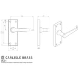 This image is a line drwaing of a Carlisle Brass - Victorian Ascot Lever on Short Latch Backplate - Polished Brass available to order from Trade Door Handles in Kendal