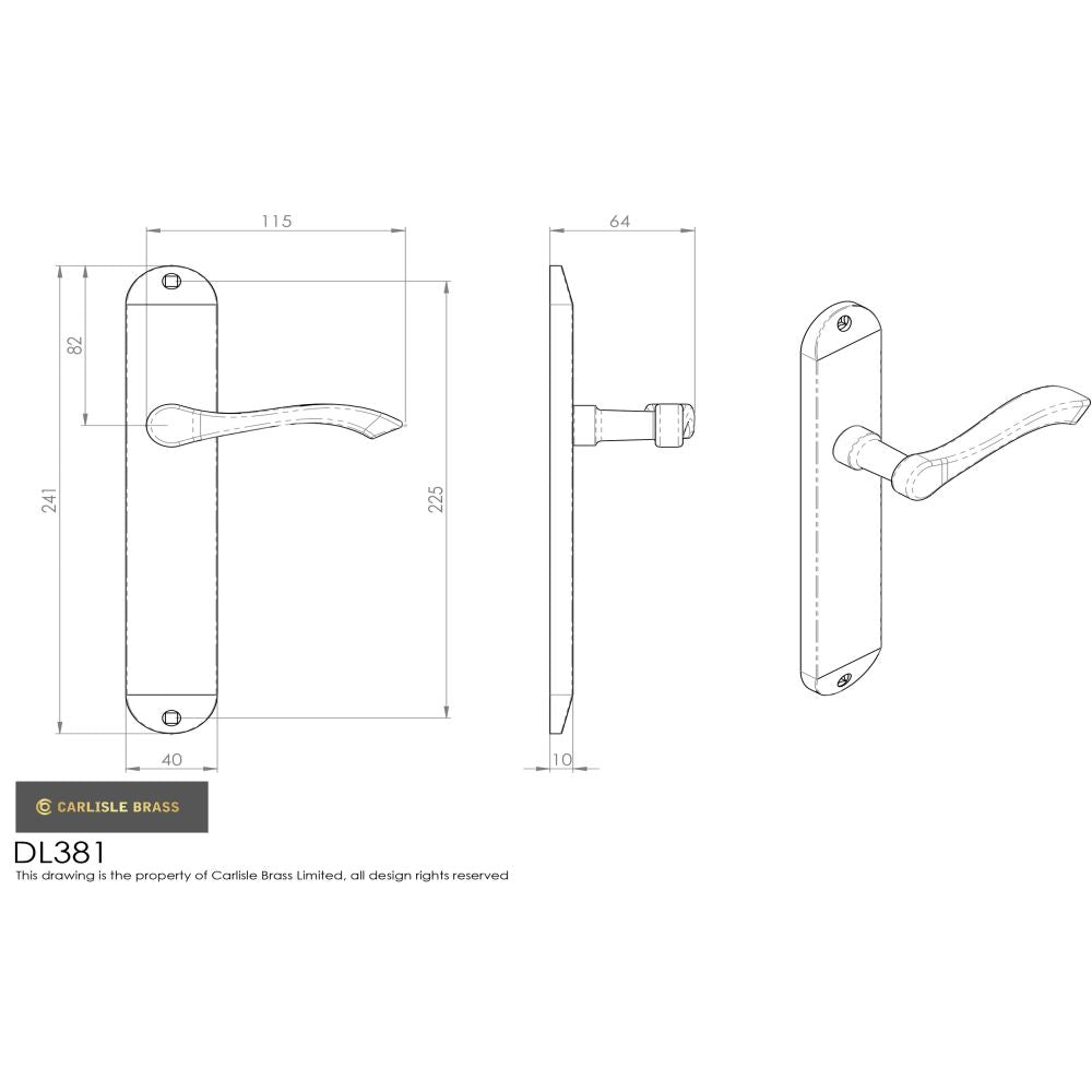 This image is a line drwaing of a Carlisle Brass - Andros Lever on Long Latch Backplate - Polished Chrome available to order from Trade Door Handles in Kendal