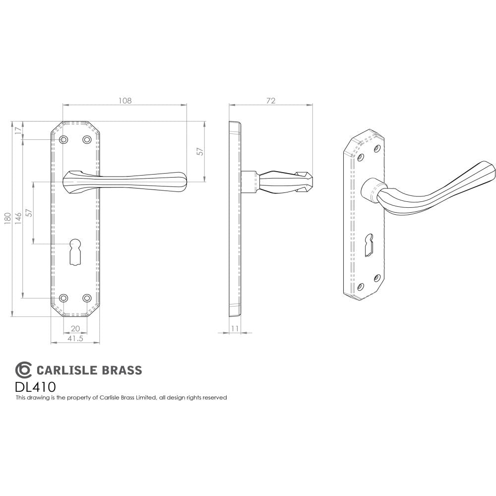 This image is a line drwaing of a Carlisle Brass - Eden Lever on Lock Backplate - Satin Chrome available to order from Trade Door Handles in Kendal