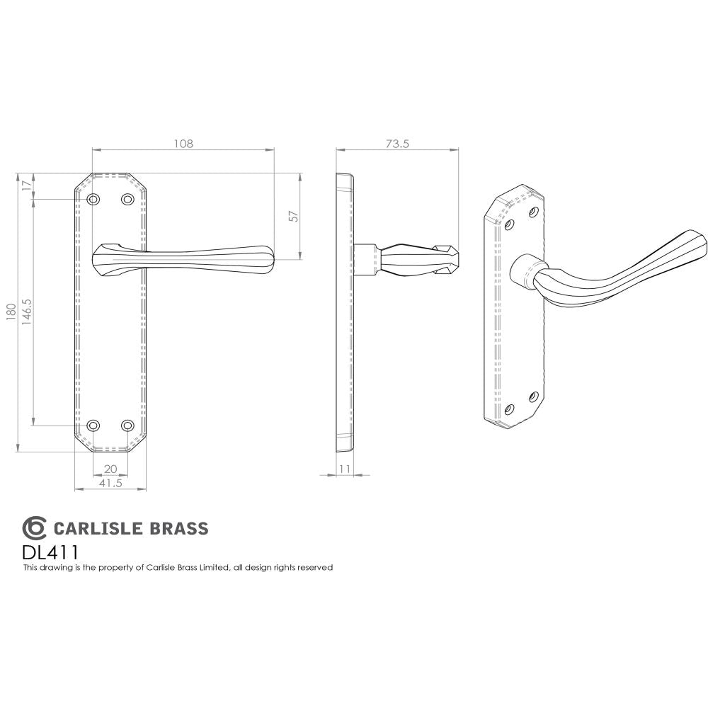 This image is a line drwaing of a Carlisle Brass - Eden Lever on Latch Backplate - Polished Brass available to order from Trade Door Handles in Kendal