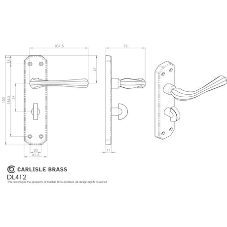 This image is a line drwaing of a Carlisle Brass - Eden Lever on WC Backplate - Polished Chrome available to order from Trade Door Handles in Kendal