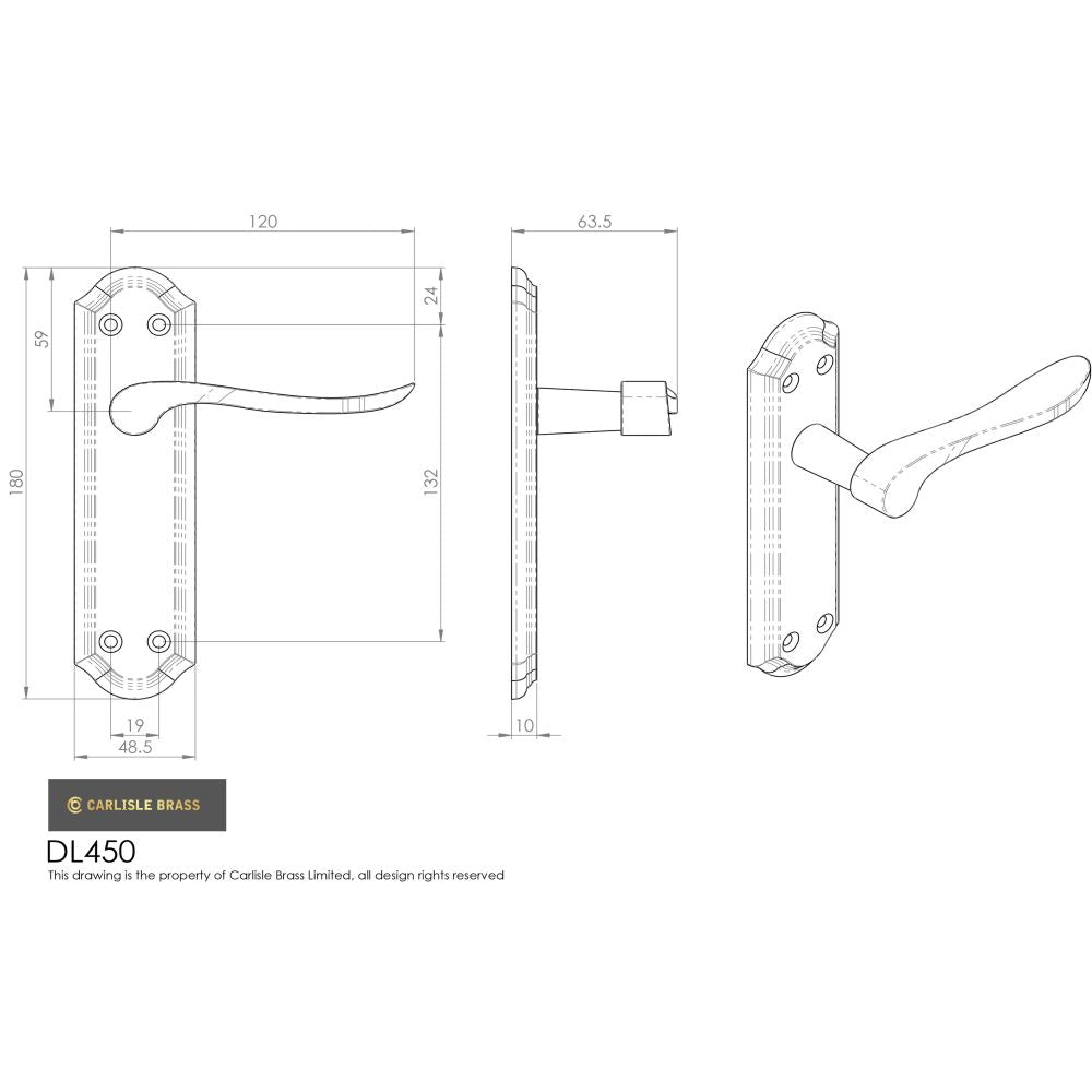 This image is a line drwaing of a Carlisle Brass - Lytham Lever on Lock backplate - Florentine Bronze available to order from Trade Door Handles in Kendal