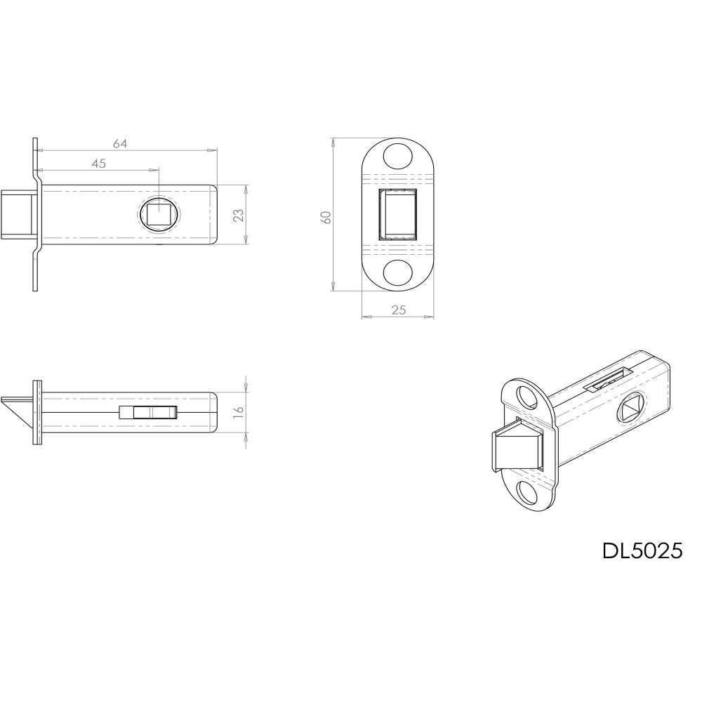 This image is a line drwaing of a Carlisle Brass - Tubular Latch Heavy Sprung 64mm - Stainless Steel available to order from Trade Door Handles in Kendal