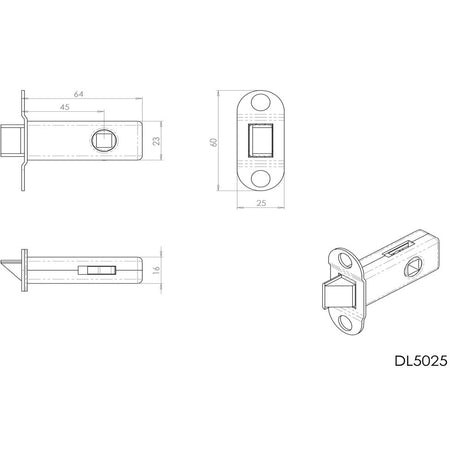 This image is a line drwaing of a Carlisle Brass - Tubular Latch Heavy Sprung 64mm - Stainless Steel available to order from Trade Door Handles in Kendal