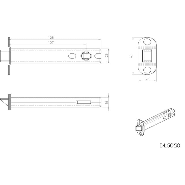 This image is a line drwaing of a Carlisle Brass - Tubular Latch Heavy Sprung 127mm - Stainless Steel available to order from Trade Door Handles in Kendal