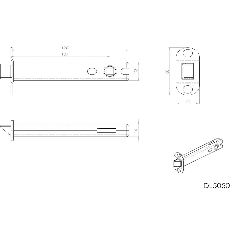 This image is a line drwaing of a Carlisle Brass - Tubular Latch Heavy Sprung 127mm - Polished Brass available to order from Trade Door Handles in Kendal