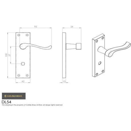 This image is a line drwaing of a Carlisle Brass - Victorian Scroll Lever on Lock Backplate - Satin Chrome available to order from Trade Door Handles in Kendal