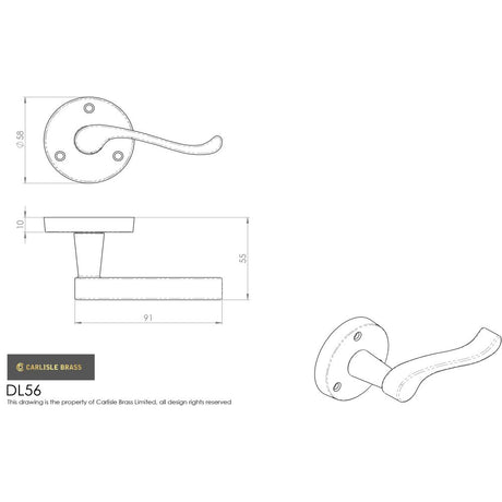 This image is a line drwaing of a Carlisle Brass - Victorian Scroll Lever on Round Rose - Polished Chrome available to order from Trade Door Handles in Kendal