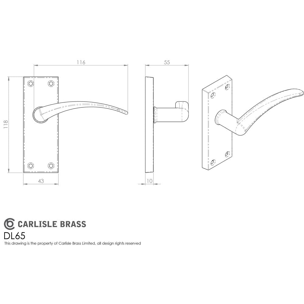 This image is a line drwaing of a Carlisle Brass - Wing Lever on Short Latch Backplate - Satin Chrome available to order from Trade Door Handles in Kendal