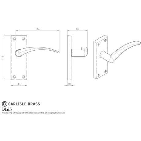 This image is a line drwaing of a Carlisle Brass - Wing Lever on Short Latch Backplate - Satin Chrome available to order from Trade Door Handles in Kendal