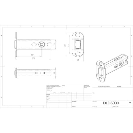 This image is a line drwaing of a Carlisle Brass - Dead Bolt 76mm - Stainless Steel available to order from Trade Door Handles in Kendal