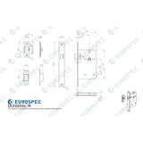 This image is a line drwaing of a Eurospec - Din Latch Radius - Satin Stainless Steel available to order from Trade Door Handles in Kendal