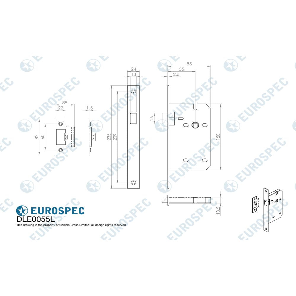 This image is a line drwaing of a Eurospec - Din Latch - Satin Stainless Steel available to order from Trade Door Handles in Kendal