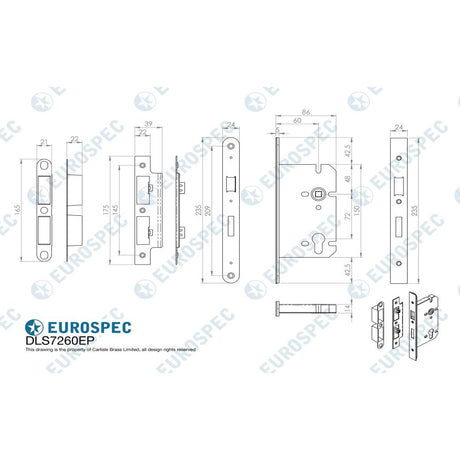 This image is a line drwaing of a Eurospec - Easi-T Din Euro Profile Sashlock Radius - Satin Stainless Steel available to order from Trade Door Handles in Kendal