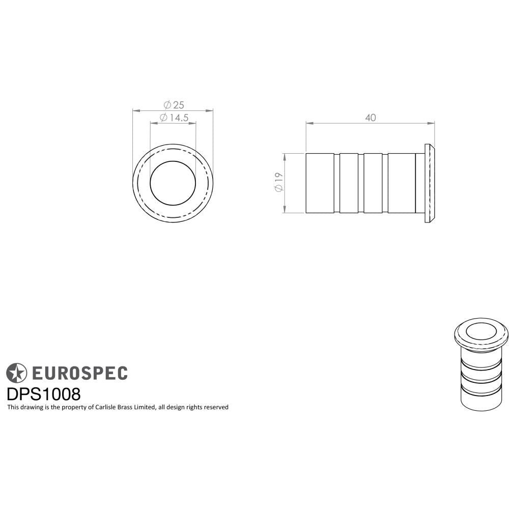 This image is a line drwaing of a Eurospec - Dust Proof Socket - Satin Stainless Steel available to order from Trade Door Handles in Kendal