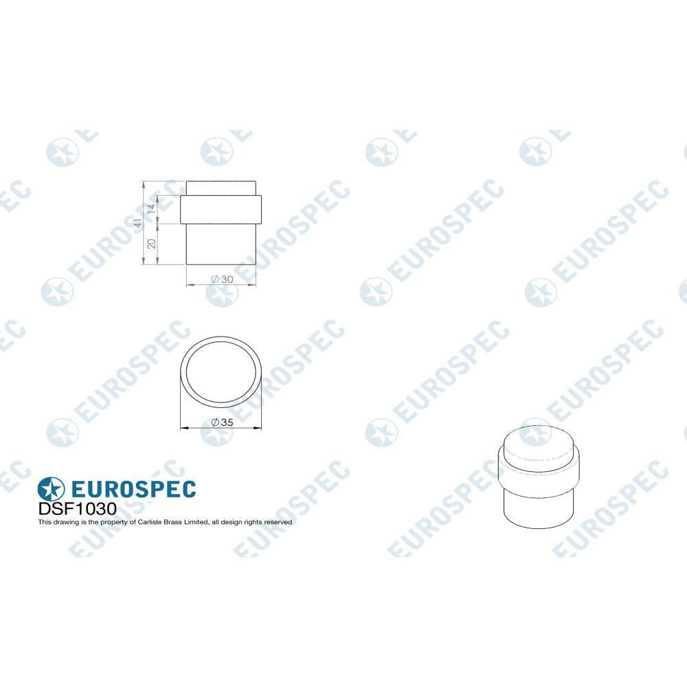 This image is a line drwaing of a Eurospec - Steelworx Floor Mounted Pedestal Door Stops - Satin Stainless Steel available to order from Trade Door Handles in Kendal